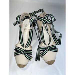 Lauren Ralph Lauren Hollie Wedge Beige With Navy & Green Espadrilles Size 8